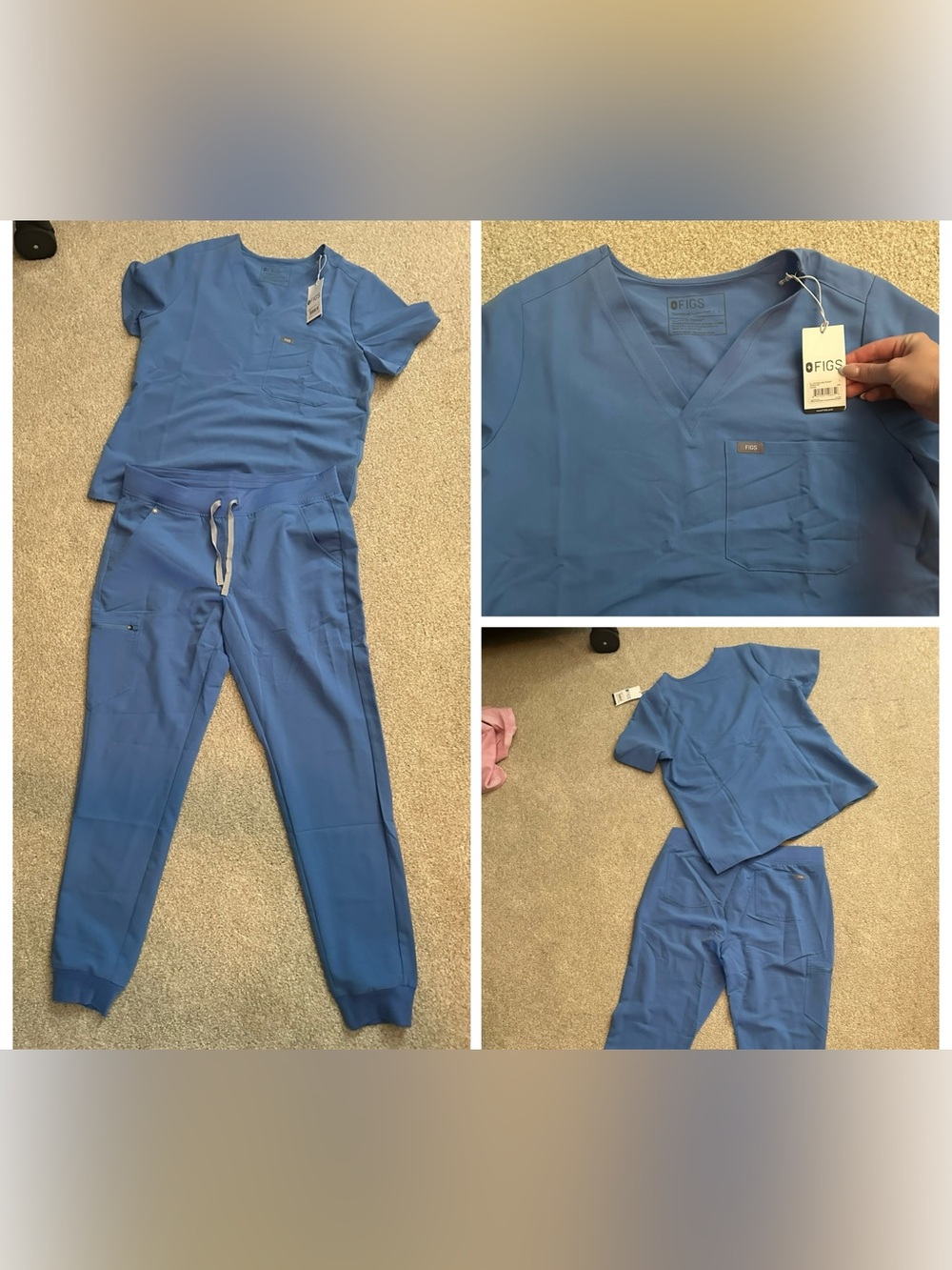 FIGS Women's Ceil Blue Scrub Set - V-Neck Top & Jogger Pants